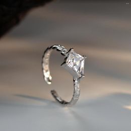 Bagues de grappe MLKENLY Trendy S925 Sterling Silver Thin Chain Ring Bling Géométrique Losange Zircon Ouvert Cadeaux D'anniversaire