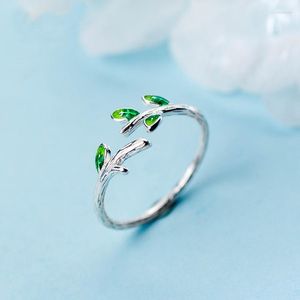 Cluster Ringen MloveAcc 925 Sterling Zilveren Tak Bladeren Groene Open Vinger Voor Vrouwen Mode-sieraden