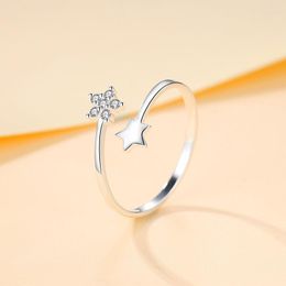 Clusterringen MloveACC Real 925 Sterling Silver Star Zirkon Ring For Fashion Women Trendy Cute Fine Jewelry Minimalist Accessoires Gift