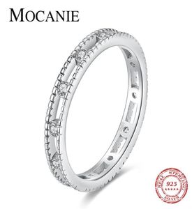 Clusterringen Mocanie Topkwaliteit 925 sterling zilver sprankelende CZ holle geometrische dubbele voor vrouwen bruiloft stapelbare ring Jewelr9546781