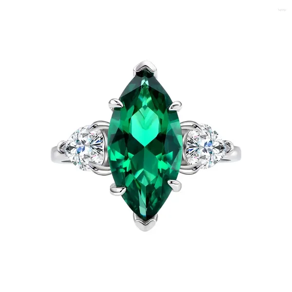 Modèles de cluster anneaux DAMA Eye Main Stone 8 16 mm Ring Emerald S925 STERLING SILPECECEY SMING et polyvalent minimaliste