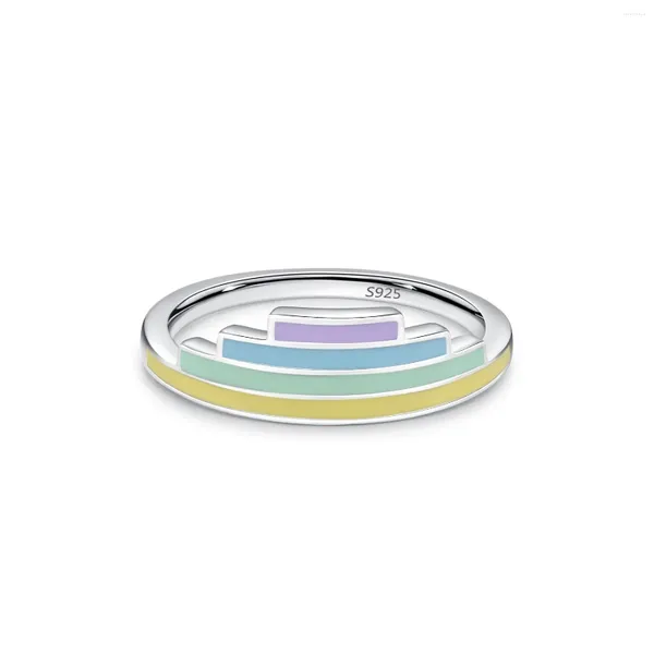 Modelos de anillos de clúster S925 Sterling Silver Creative Rainbow Dropping Oil Ring para mujeres en Europa y América Diseño versátil único
