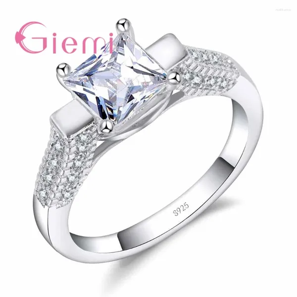 Anillos de racimo Modern Shiny Shiny White Cubic Zirconia Ring 925 Sterling Silver Fashion Mujeres Aniversario Joyería de boda