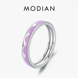 Clusterringen Modian 925 Sterling Silver Exquise Purple Purple Wave Finger Ring Cute Simple Trendy For Women Birthday Sieraden Gift