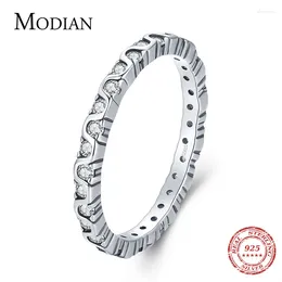 Bagues de cluster Modian 925 Sterling Silver Vintage Wave Clear CZ Empilable Femelle Bague Pour Femmes Déclaration De Mariage Bijoux Anillo