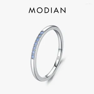 Cluster anneaux Modian 925 Serling Silver Simple Blue Opal Pave Ring Finger Ring exquis Empilable Wedding Bijoux For Women Girls Gift