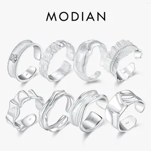 Cluster Anneaux Modian 925 STERLING Silver Luxury Luxury Géométrique Scruban de texture irrégulière Ring à la mode punk bijoux pour femmes cadeaux