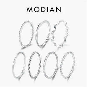 Clusterringen MODIAN 925 Sterling Zilver Eenvoudige Mode Stapelbare Ring Klassieke Golf Geometrische Prachtige Vinger Voor Vrouwen Feestsieraden