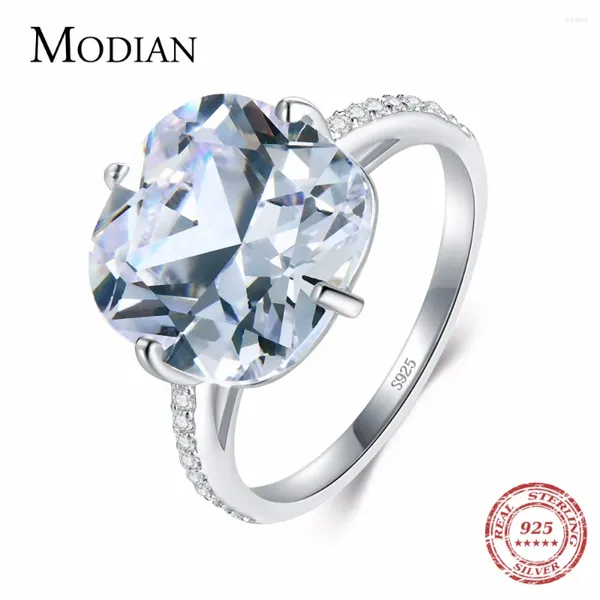 Anillos de racimo Modian 925 Anillo de plata esterlina El huevo de paloma Cubic Zirconia Moda Banda de boda de lujo Joyería de aniversario para mujeres Regalo