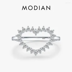Cluster anneaux modian authentine 925 sterling argent délicat amour coeur anneau incrusté de cz brillant pour les femmes beaux bijoux anniversaire