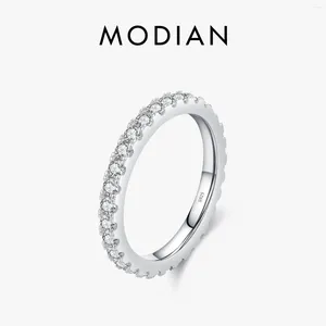 Cluster Ringen MODIAN Luxe D Kleur Moissanite Band Stapelbare Ring Voor Vrouwen Echt 925 Sterling Zilveren Bruiloft Sieraden Met Prachtige Doos