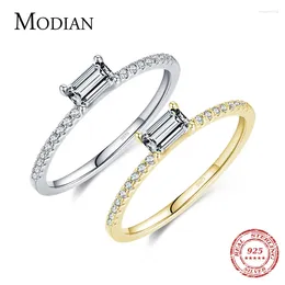 Anillos de racimo MODIAN Luxury Dazzling Clear Cubic Zirconia Anillo 925 Plata esterlina Dedo de moda para mujeres Joyería de compromiso de boda