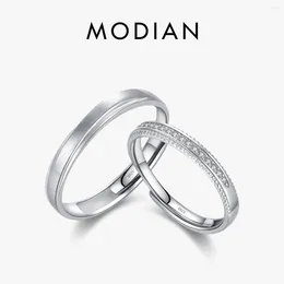 Cluster anneaux Modian Real 925 Sterling Silver Opening Taille Couples Engagement Band Ring Classic Scrub Sparkle Wedding Bijoux pour les femmes