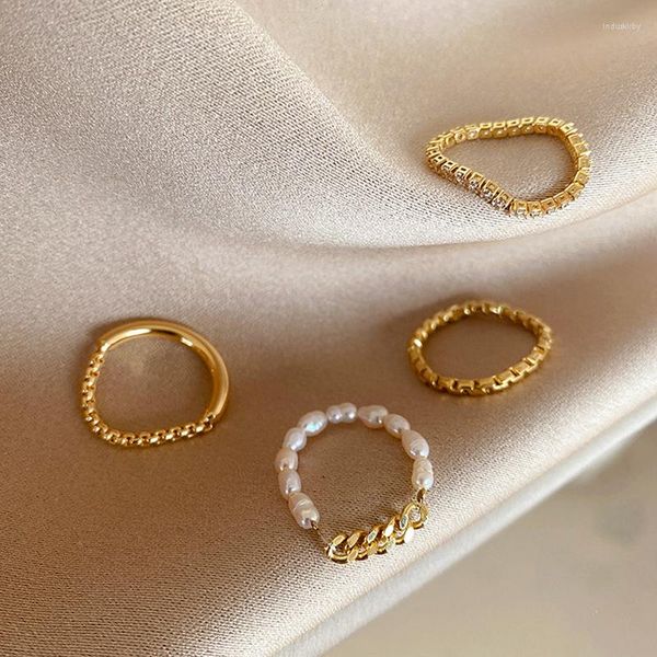 Anillos de racimo Modyle Boho Color dorado conjunto para mujer Vintage geométrico Cruz perla circón cadena dedo mujer moda joyería regalo