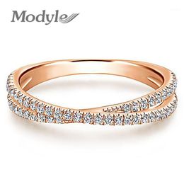 Cluster ringen Modyle Rose Gold kleur eindeloze schoonheid draaiing golf kubieke zirkoon vingerring voor vrouwen verloving sieraden cadeau1