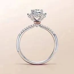 Cluster Ringen Moissanite Kroon Wit Verguld S925 Sterling Zilveren Bruiloft 1ct (6.5mm) Vrouwen Luxe Fijne Sieraden