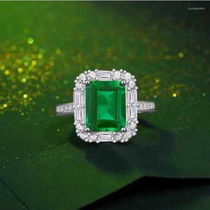 Cluster Rings Moissanite Emerald Gemstone Boucle d'oreille Stud Square Cut Vintage 925 Sterling Silver Créé Fine Jewelry