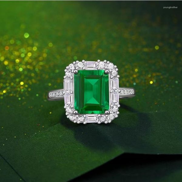 Cluster Rings Moissanite Emerald Gemstone Boucle d'oreille Stud Square Cut Vintage 925 Sterling Silver Créé Fine Jewelry