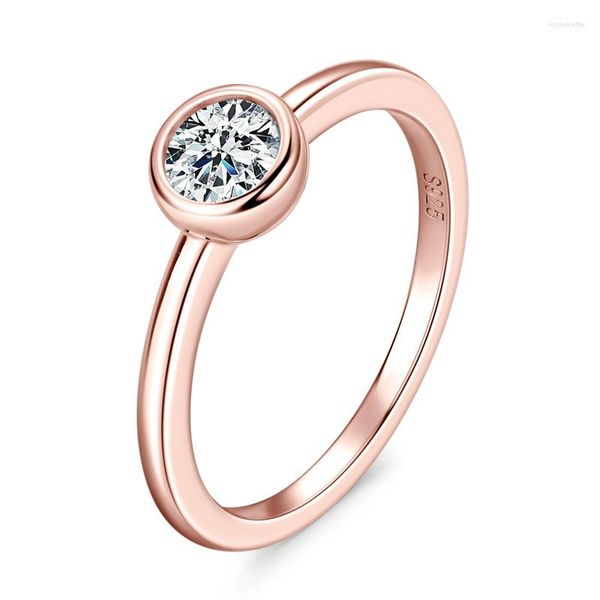 Bagues de grappe Moissanite fiançailles 5mm D couleur ronde Solitaire diamant véritable 925 argent or Rose bijoux de mariage pour femmes