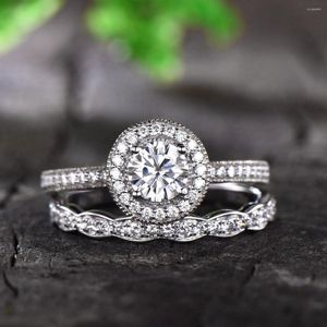 Cluster ringen Moissanite verlovingsring Art Deco trouwband 1CT 6,5 mm ronde belofte 10k /14k /18k witgoud