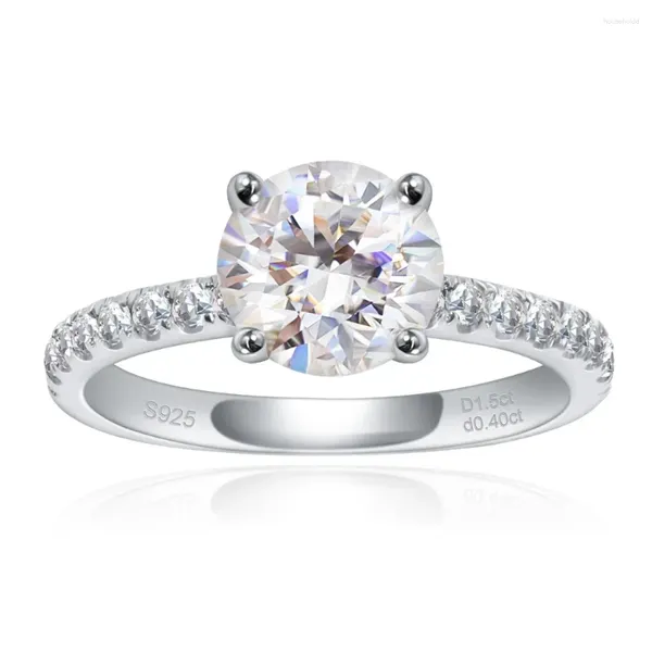 Bagues de cluster Moissanite pour femmes Lab Diamond Bague de fiançailles Coupe ronde 1.5ct 925 Sterling Silver D Couleur VVS1 Bandes de mariage Bijoux