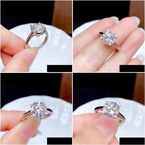 Cluster Ringen Moissanite Ring 0.5Ct 1Ct 2Ct 3Ct Vvs Lab Diamant Fijne Sieraden Voor Vrouwen Bruiloft Verjaardag Gift Real 925 Sterl Dhqoz