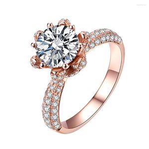 Clusterringen Moissanite Solid 14K Rose Gold Flowers Ring Wedding Engagement voor vrouwen met certificaat