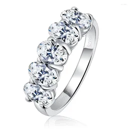 Anneaux de cluster Moissanite Wedding Band Oval Cut Engagement pour femmes 2.5ct 925 Sterling Silver Lab Diamond Half Eternity Ring Bijoux