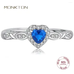 Bagues de cluster Monkton 925 Sterling Silver Blue Heart Zirconia Mariage pour femmes Luxe réglable Promesse Fine Bijoux