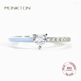 Anillos de racimo Monkton 925 plata esterlina en forma de corazón anillo de compromiso fino circón corte medio esmalte para mujeres joyas de boda clásicas