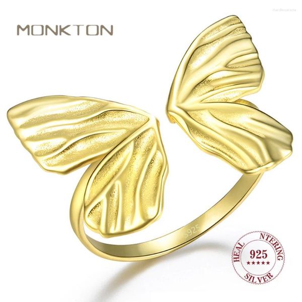 Cluster Anneaux Monkton 925 STERLING Silver Butterfly Open Adjustable Ring pour femmes 14k plaque d'or anniversaire d'anniversaire Bijoux de bijoux fille