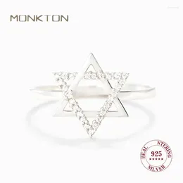 Anillos de racimo Monkton Anillo Plata 925 Estrella Joyería Moda Hexagonal para mujeres Regalo de cumpleaños Anillo chapado en platino