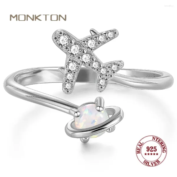 Cluster anneaux Monkton S925 Sterling Silver Airplane for Women Teen Girls White Opal Opening Engagement Gifts Intendages