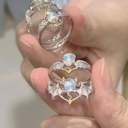 Cluster ringen Moonlight Stone Ring Couple's vriend Angel Demon Opening verstelbaar voor mannen en dames mode -persoonlijkheid