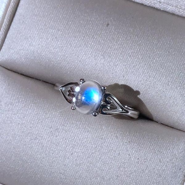 Cluster Rings Moonstone Ring 925 Silver Crystal Clean Blue Light Intense Simple Lady