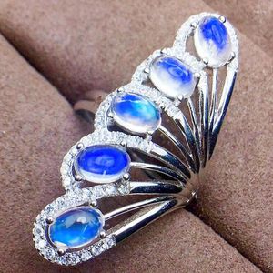 Clusterringen Moonstone Ring Natural Real Blue 925 Sterling Silver 0.55CT 5PCS Gemstone #T18060508