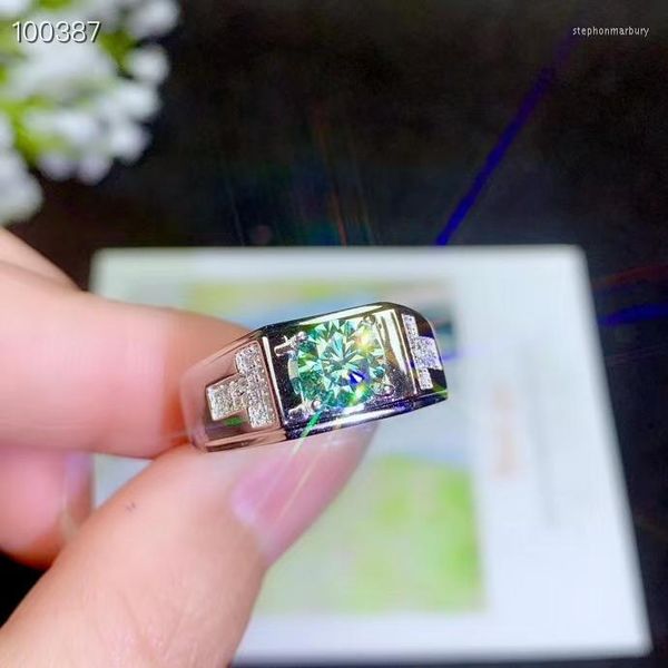 Anillos de racimo Anillo de hombre musculoso Exquisito Moissanite verde brillante para hombres Regalo de cumpleaños de plata 925 Brillante mejor que el diamante