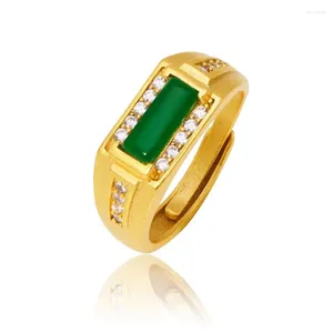 Clusterringen MxGxFam Puur Goud Kleur Groen Vierkant Steen (Aangepast) Sieraden Voor Mannen Vrouwen Origineel Ontwerp