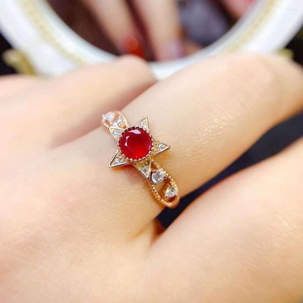 Cluster Rings Myanmar Five Star Ruby Ring 925 Silver Set With Red Gems For Women
