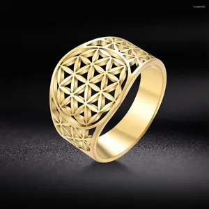 Cluster ringen MyShape bloem van het leven Mandala filigraan ring bruiloft grote band roestvrij staal goud kleur gevuld mode maat 7 8 9