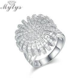 Cluster ringen Mytys White Gold Color Bridal Wedding Party Silver Sparkling Crystal High Quality Ring For Women R1897