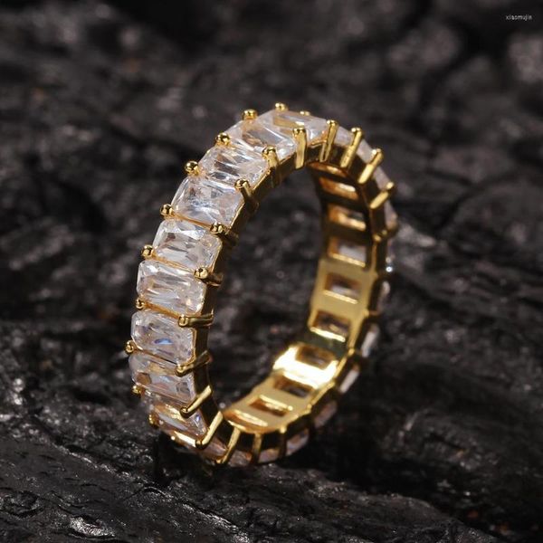 Anillos de racimo Nallow Full CZ Style Bling Iced Out Zircon Mirco Pave Prong Ajuste Anillo de latón Hip Hop Joyería BR044