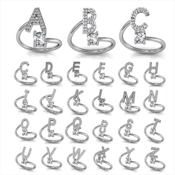 Anillos de racimo Nombre Iniciales 26 Letras Creative Cubic Zirconia Color oro blanco Anillo de dedo abierto para mujer Lady Party Fashion JewelryCluster