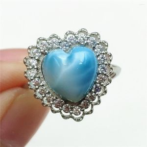 Clusterringen Namibië Natuurlijk larimar blauw Dominia hart verstelbare ring 10x10mm waterpatroon liefde 925 sterling zilver