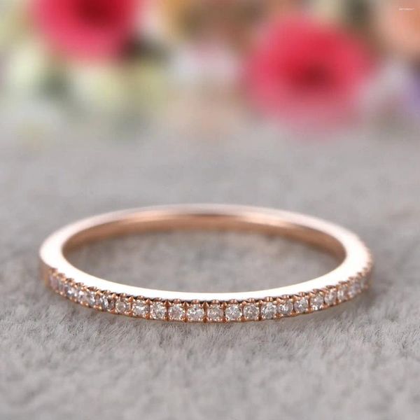 Anneaux de cluster Nareyo Vendant Couple Bague de bande de diamant à une rangée de femmes plaquée avec or rose