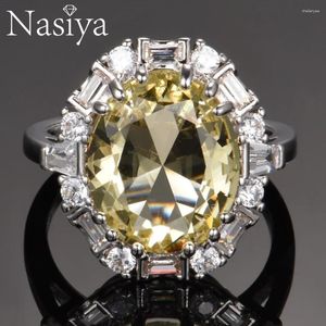 Cluster anneaux Nasiya Citrine Gemstone S925 Silver For Women Real Jewelry Rague Anniversaire de mariage Paty Gift Wholesale