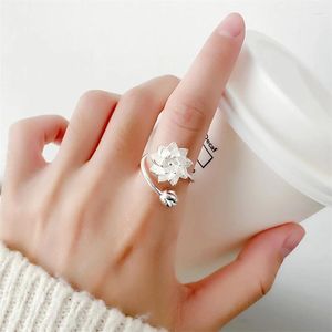 Cluster Ringen Nationale Wind Lotus Geluk Zilver Kleur Aanpasbare Opening Ring Voor Vrouwen Luxe Sieraden Cadeau