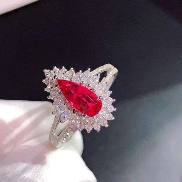 Anillos de racimo 1.05ct anillo de rubí rojo diamantes aniversario de joyas para mujeres fino