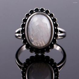 Anneaux de cluster Naturel 10x14mm Moonstone pour femmes 925 Sterling Silver Gemstones Bague de mariage Anniversaire Cadeau Bijoux