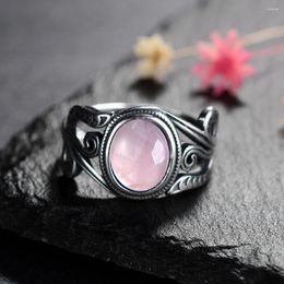 Bagues de cluster Naturel 8x10mm Rose Quartz Vintage 925 Sterling Silver Bague pour femmes Cadeau Luxe Rhodochrosite Pierre Bijoux